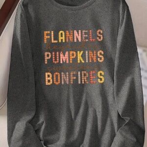 Women’s Gray Long Sleeve Tee with Autumn  Fall Print  size XXL
